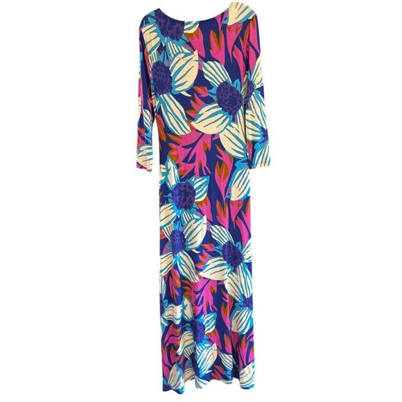 Soft Surroundings Women's Pink Blue Tropical Print Maxi Dress Medium Summer - Picture 3 of 5